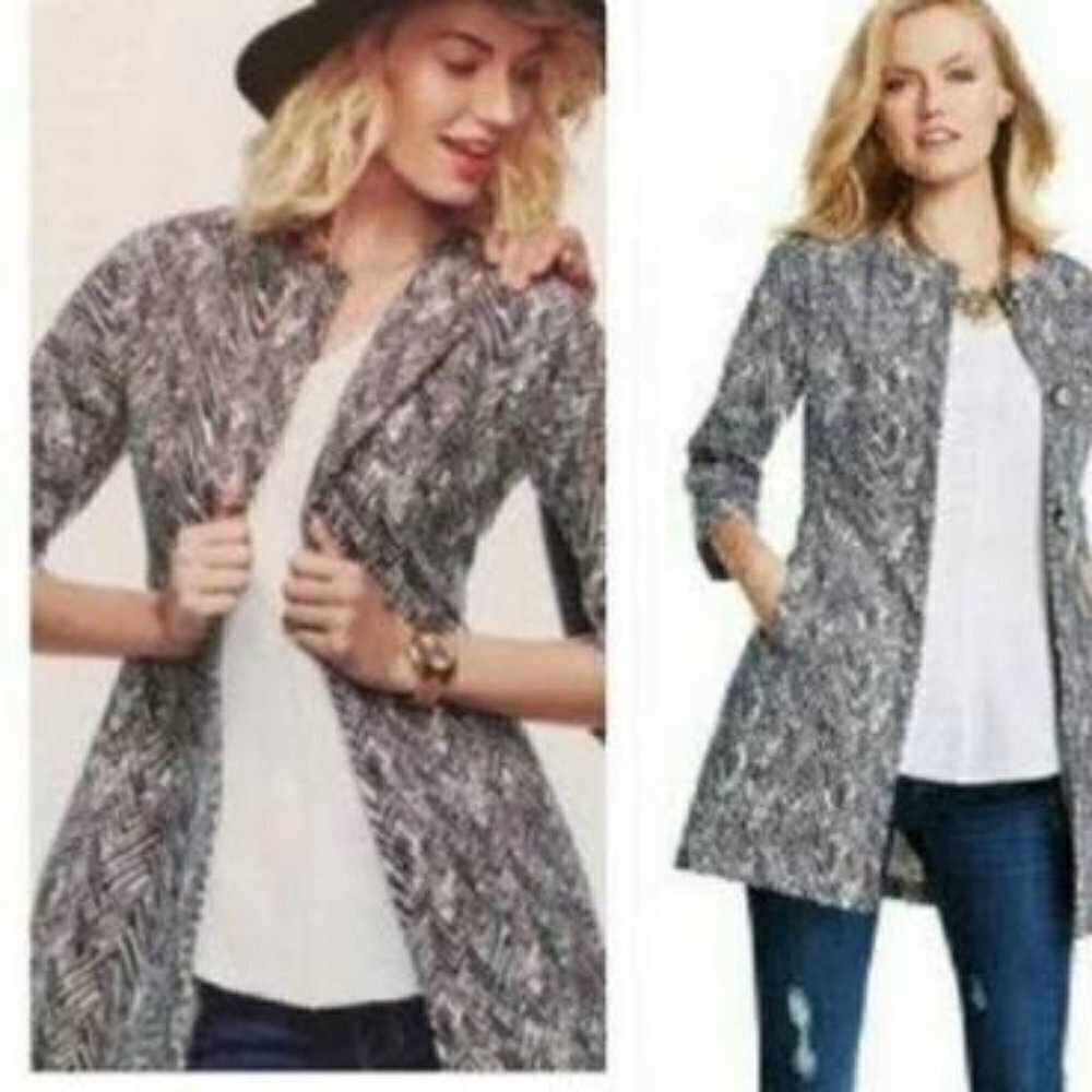 NEW CAbi Style #3034 zig zag ponte knit jacket charcoal gray & white - Size XS
